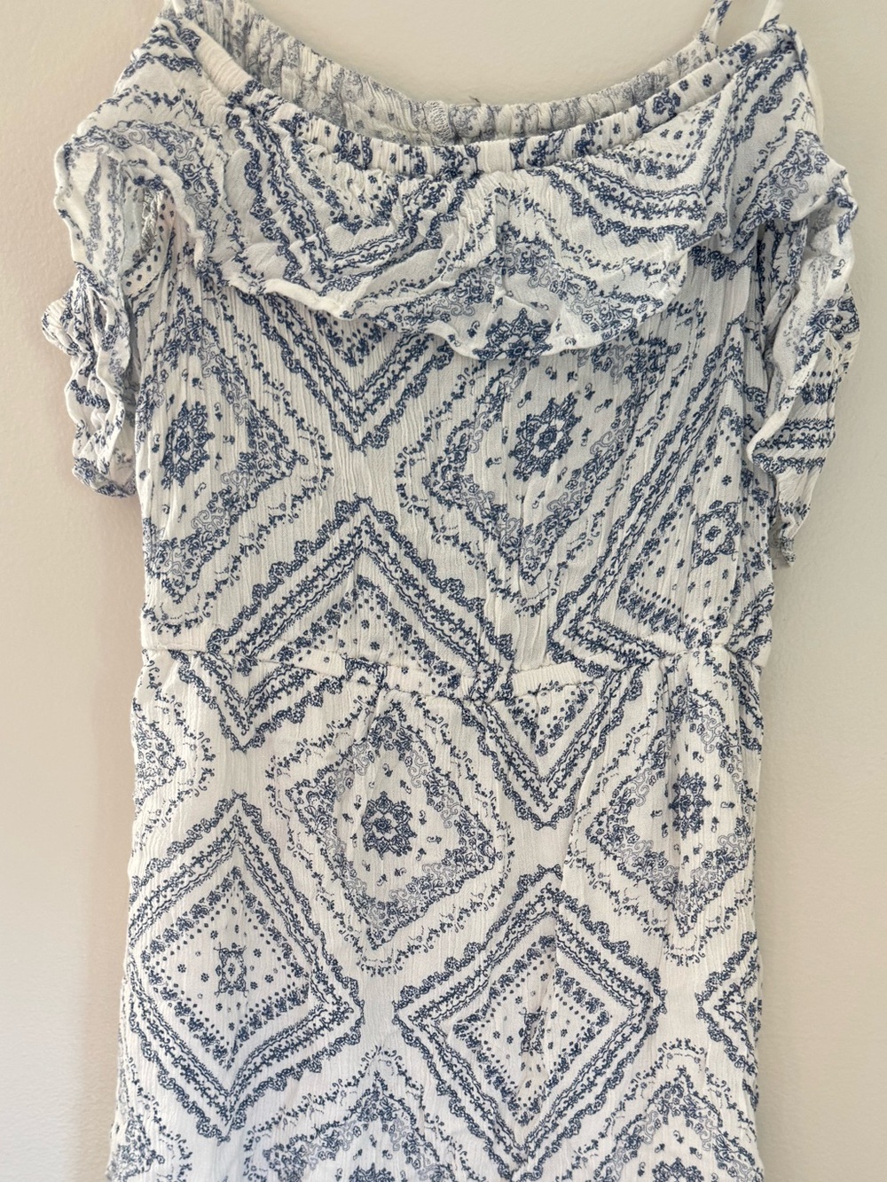 Confess Collection White & Blue Ruffle Off The Shoulder Sundress - Picture 3 of 8